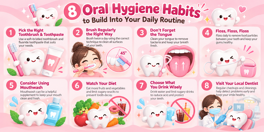 inforaphic about 8 good Oral Hygiene Habits