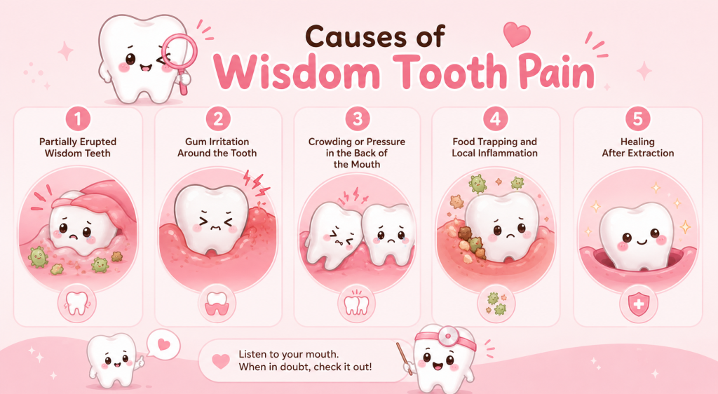 infographic about causes of wisdom tooth pain