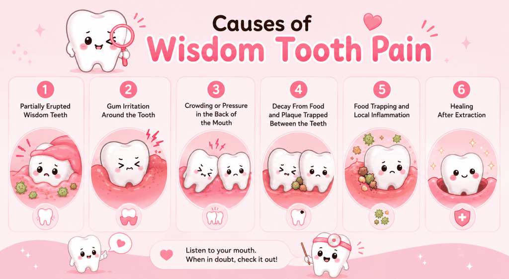 infographic about causes of wisdom tooth pain