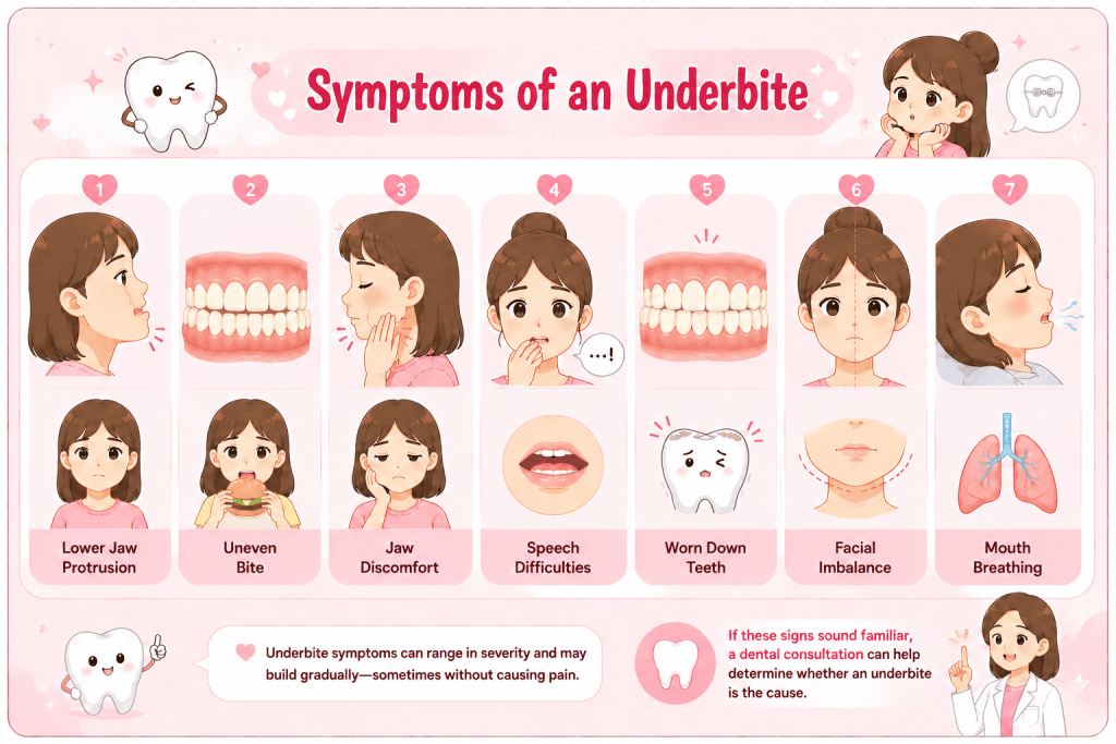infographic about symptoms of an underbite